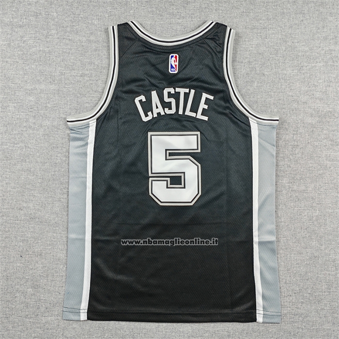 Maglia Bambino San Antonio Spurs Stephon Castle No 5 Icon 2025-26 Nero